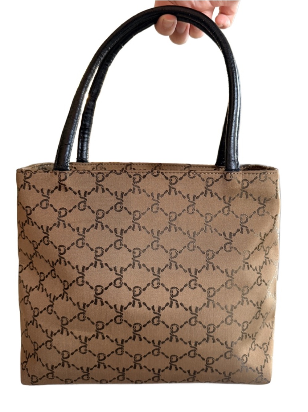Roberta di Camerino Tan Monogram Small Tote with Black Handles
